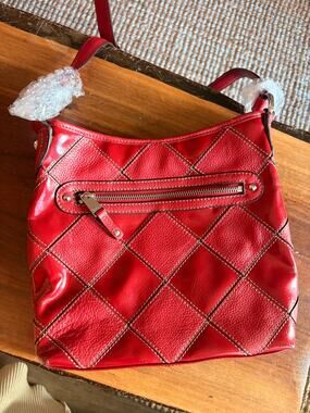 Tignanello Red Leather Patchwork Shoulder Bag Purse Diamond Y2K Vintage Style